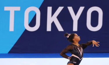 Simone Biles trains ahead of the Tokyo 2020 Games at Ariake Gymnastics Center on July 22.