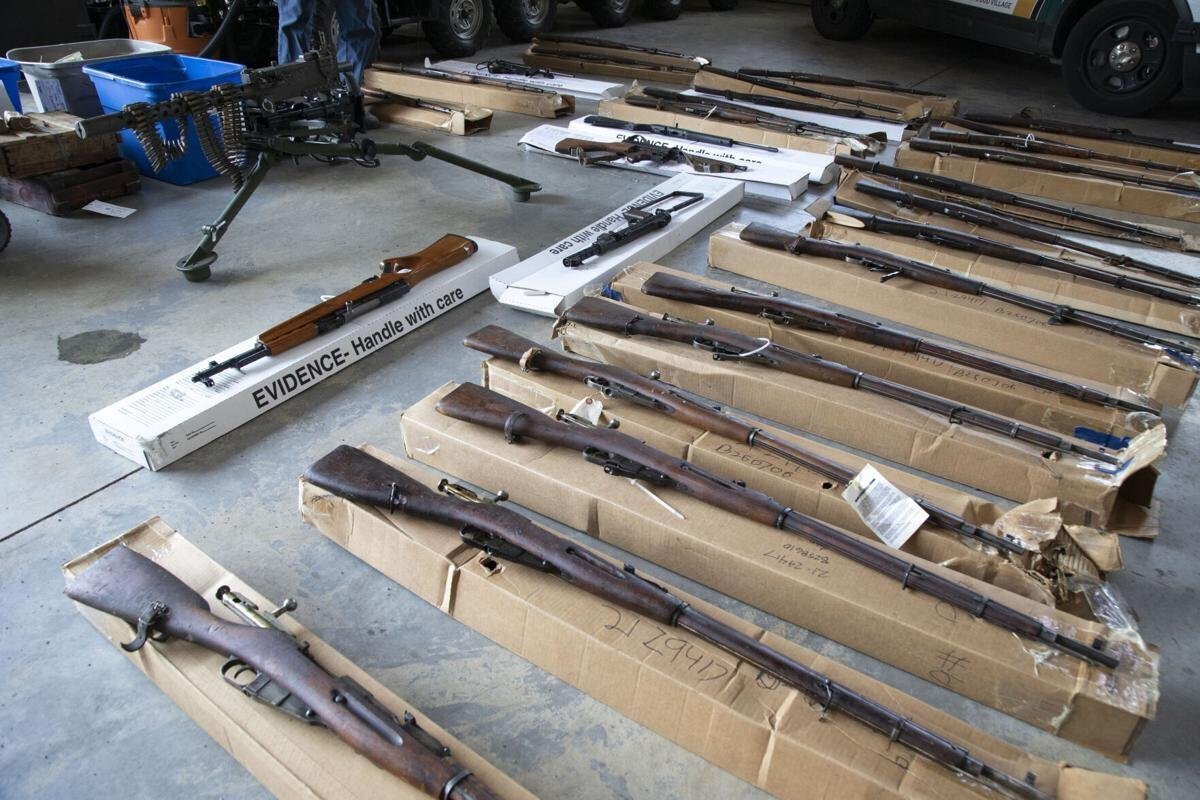 <i>KPTV via MCSO</i><br/>Detectives with the Multnomah County Sheriff's Office have recovered 337 firearms - including machine guns - from a Clackamas County home in what's believed to be the largest weapons seizure in agency history.