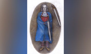 A reconstruction drawing of the person buried at a grave in Suontaka