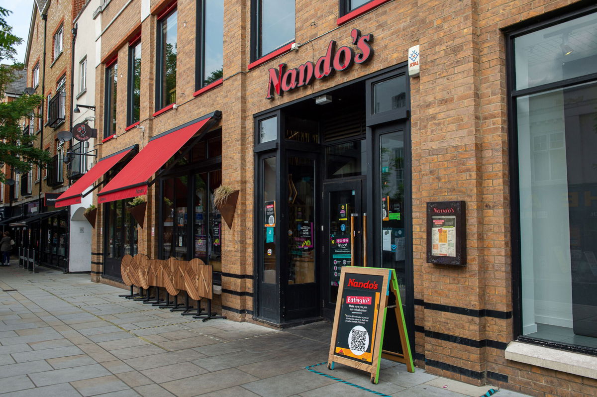 <i>Maureen McLean/Shutterstock</i><br/>Nando's closes 45 restaurants after running short of chicken. This image shows a Nando's restaurant in Hillingdon