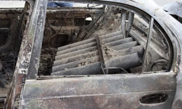 Rocket launcher tubes inside a destroyed vehicle in Kabul