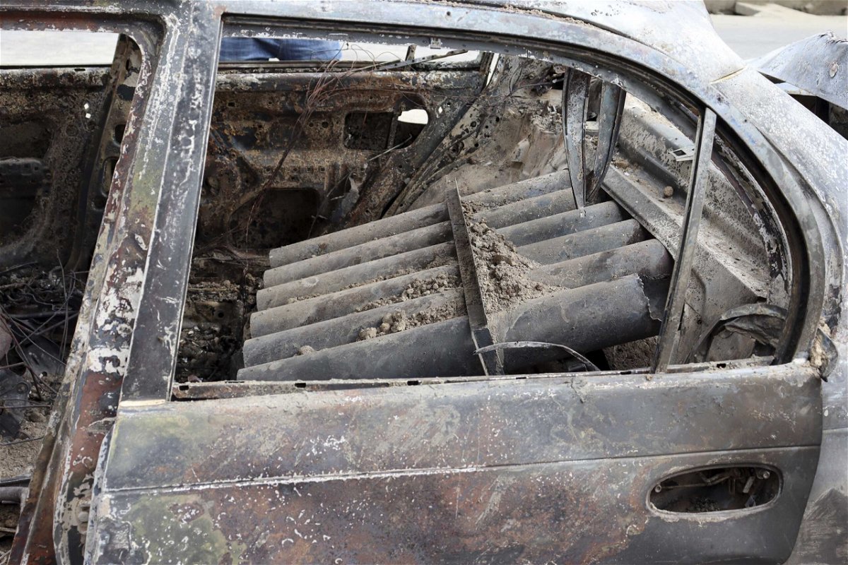<i>Khwaja Tawfiq Sediqi/AP</i><br/>Rocket launcher tubes inside a destroyed vehicle in Kabul