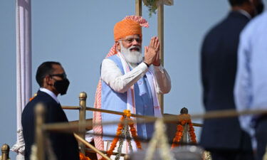 India's Prime Minister Narendra Modi during celebrations to mark the country's 75th Independence Day in New Delhi on August 15.