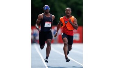 Brown and guide Moray Stewart compete in the US Paralympic Trials in Minneapolis on June 19.