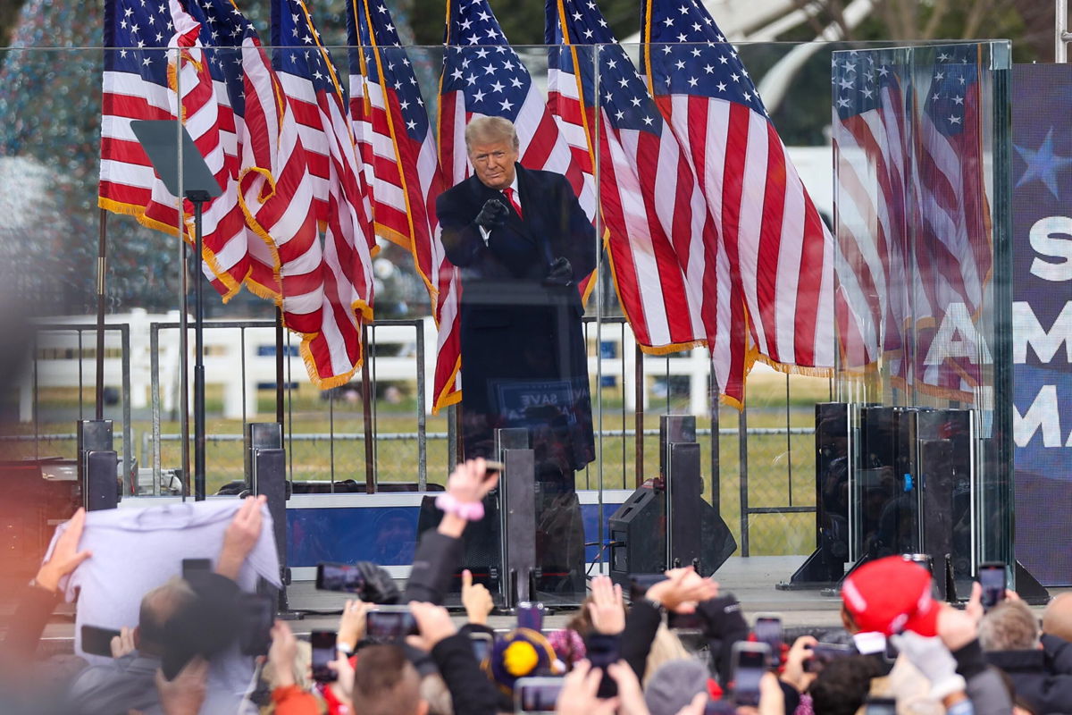 <i>Tayfun Coskun/Anadolu Agency/Getty Images</i><br/>Seven US Capitol Police officers are suing former President Donald Trump and Stop the Steal organizers over the January 6 riot. Trump here speaks at the 