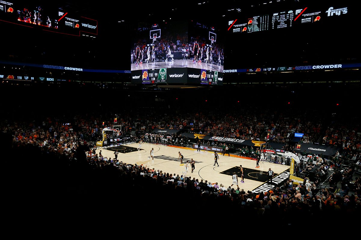 <i>Ralph Freso/Getty Images</i><br/>The Milwaukee Bucks and the Phoenix Suns in Game 2 of the NBA Finals at Phoenix Suns Arena on July 8