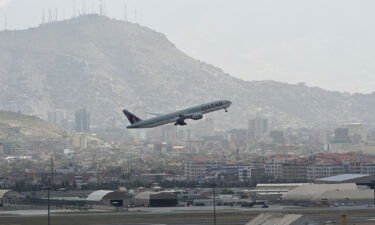 This picture taken on August 14 shows a Qatar Airways aircraft taking-off from the airport in Kabul.