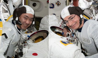 JAXA astronaut Akihiko Hoshide (left) and NASA astronaut Mark Vande Hei (right) are pictured on the space station.