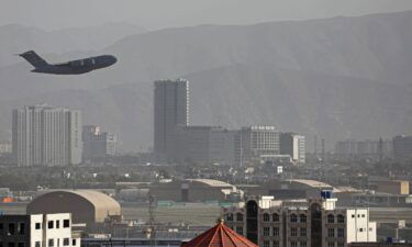 A US Air Force aircraft takes off from the military airport in Kabul on August 27