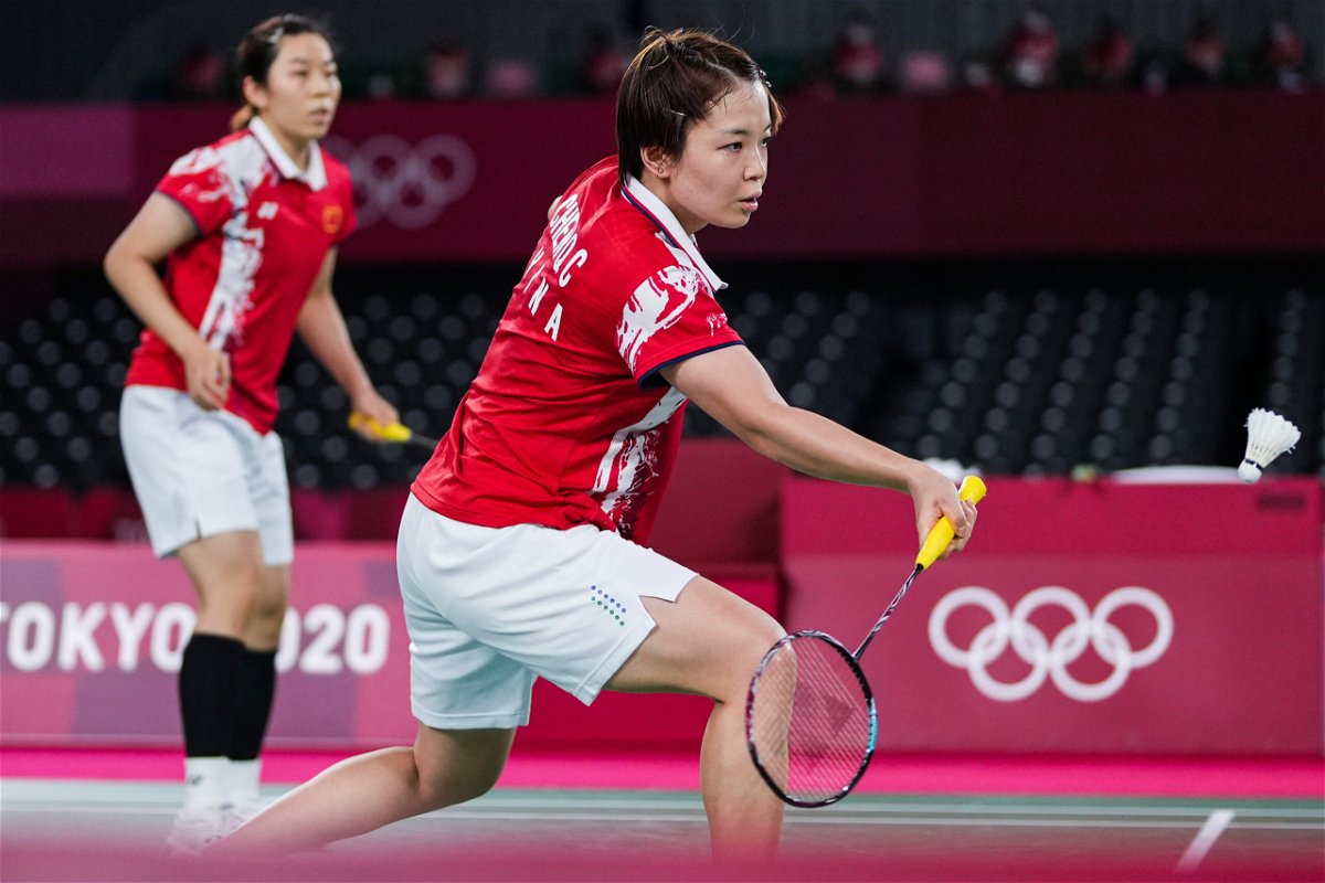 <i>Ni Minzhe/CHINASPORTS/VCG/Getty Images</i><br/>Chen Qingchen and Jia Yifan of China compete during the badminton women's doubles gold medal match in the Tokyo 2020 Olympic Games.