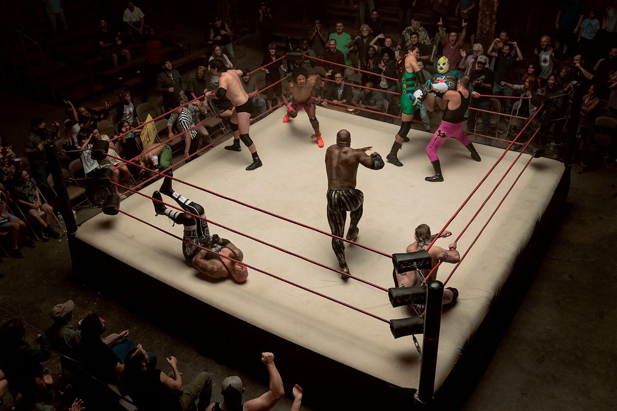 <i>Quantrell Colbert/STARZ</i><br/>A battle royale is seen from the new Starz wrestling drama 'Heels.'