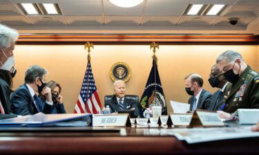 President Joe Biden and Vice President Kamala Harris are briefed by their national security team on the evolving situation in Afghanistan on Wednesday