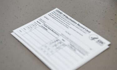 A Covid-19 vaccine record card is seen here at the Florida Memorial University Vaccination Site in Miami Gardens