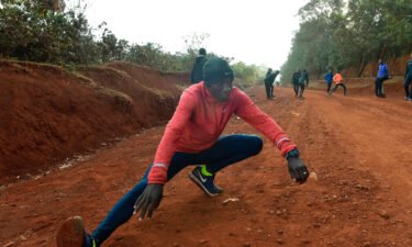 Eliud Kipchoge takes part in a training session near Eldoret in March 2017.