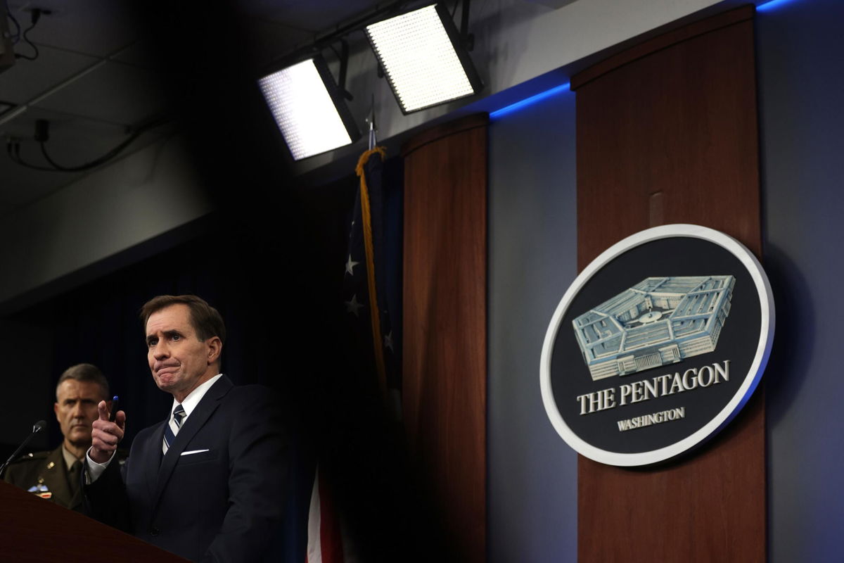 <i>Alex Wong/Getty Images</i><br/>Pentagon acknowledged Tuesday the 'terrible' conditions at the Al Udeid Air Base in Qatar housing Afghan evacuees. Pentagon spokesman John Kirby here speaks at a news briefing at the Pentagon on August 23