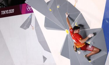 Ginés competes in the men's combined final at the Tokyo Olympics. He won his first Olympic climbing gold in Tokyo.
