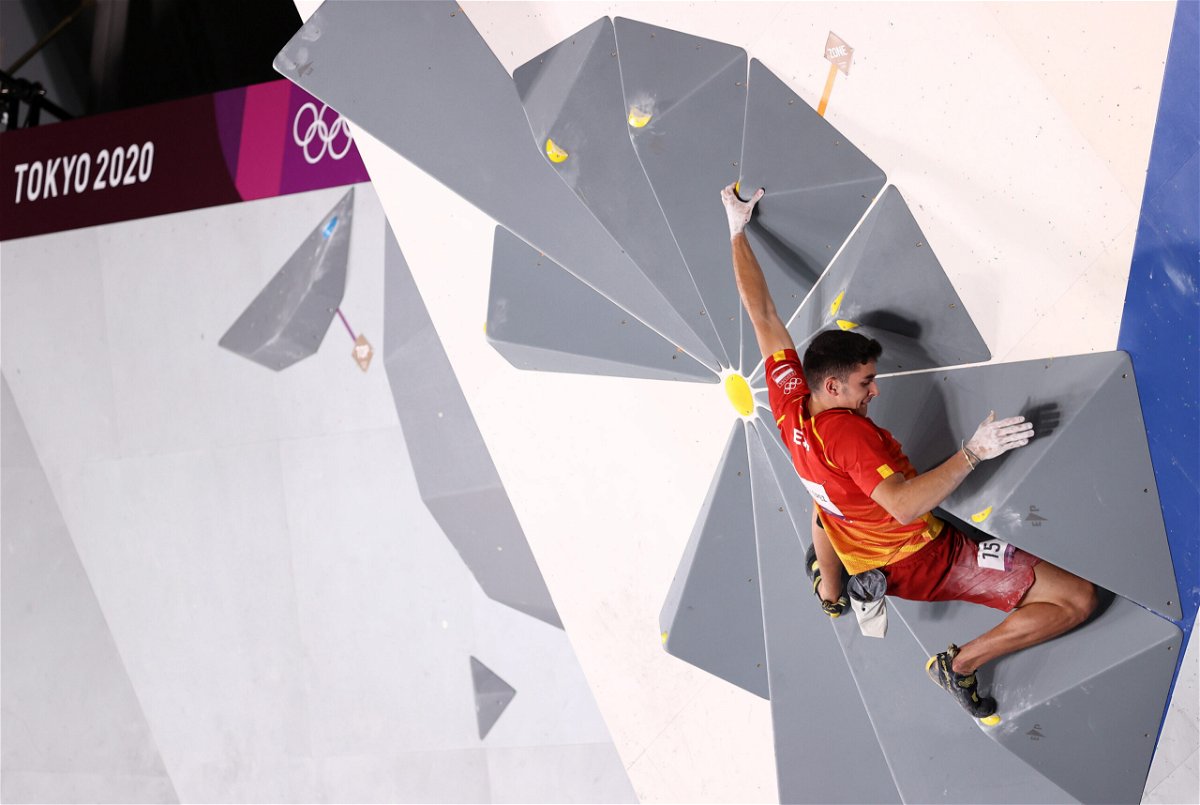 <i>Maja Hitij/Getty Images</i><br/>Ginés competes in the men's combined final at the Tokyo Olympics. He won his first Olympic climbing gold in Tokyo.