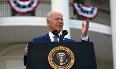 President Joe Biden on Tuesday will provide an update on his administration's Covid-19 vaccination efforts. Biden is seen here on the South Lawn of the White House