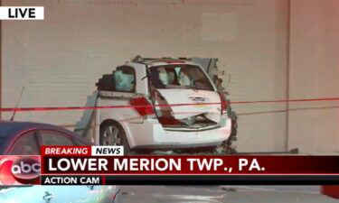 A car crashed through the wall of a building in Lower Merion Township