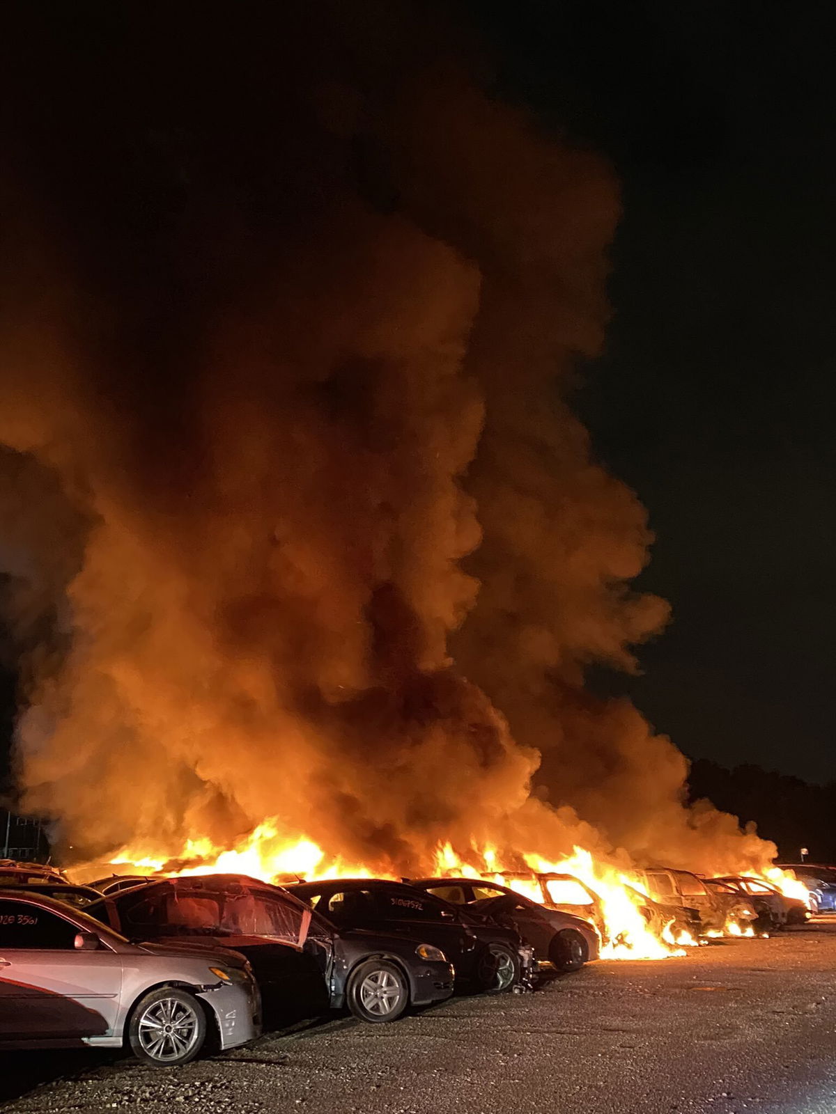 <i>Indianapolis Fire Department via WISH</i><br/>Nearly 40 vehicles were destroyed in an overnight fire