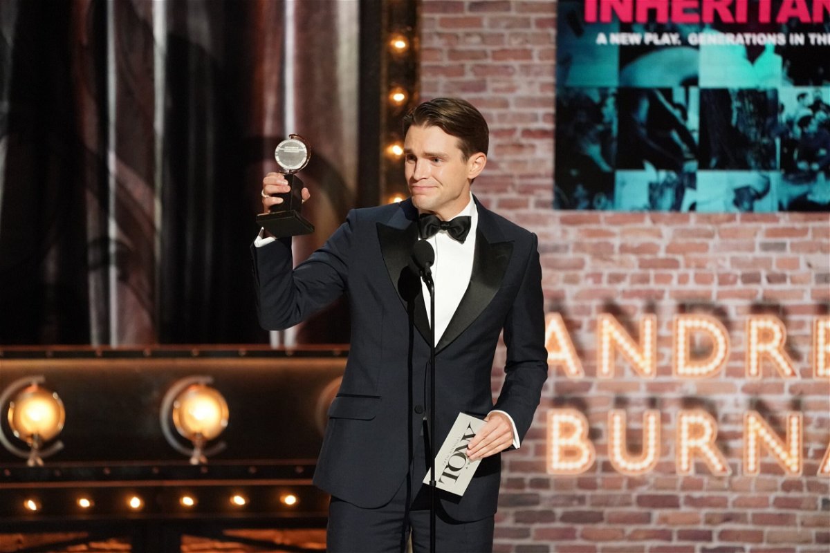 <i>Mary Kouw/CBS</i><br/>Andrew Burnap receives the award for Best Performance by an Actor in a Leading Role in a Play during Sunday's Tony Awards.