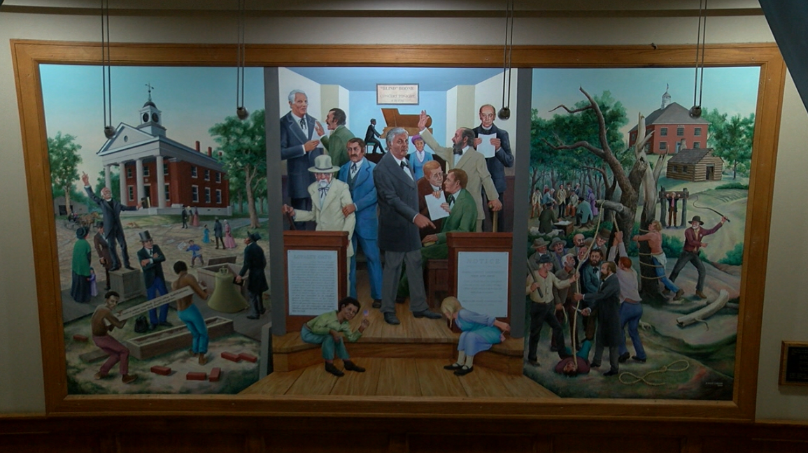A mural hangs on the second floor of the Boone County Courthouse.