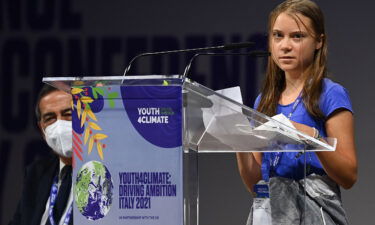 Swedish climate activist Greta Thunberg delivers a speech during the opening plenary session of the Youth4Climate event on September 28 in Milan.