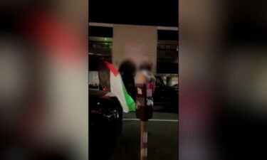 People waving Palestinian flags allegedly were involved in the altercation outside a Los Angeles restaurant.