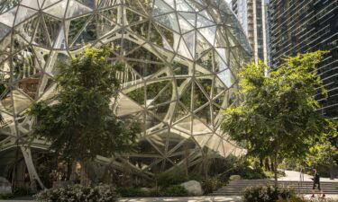 Amazon settles case with former employees who claim they were illegally fired. This image shows the Amazon headquarters in Seattle on May 20.