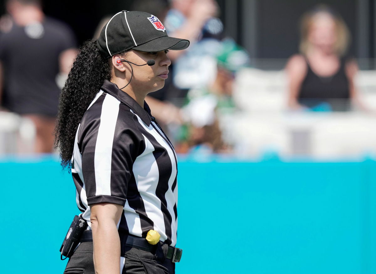 <i>Jim Dedmon/USA TODAY Sports</i><br/>Maia Chaka was a line judge September 13 for the game between the Carolina Panthers and the New York Jets.