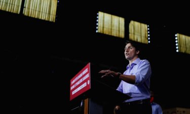 Canada Prime Minister Justin Trudeau delivers remarks at a campaign stop on September 6 in Welland