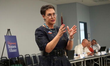 Harriet Hageman addresses a meeting of the Wyoming Business Alliance in Casper