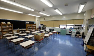 An empty classroom at Yung Wing School P.S. 124 shows that a teacher has prepared for the start of the school year on September 2 in New York City.