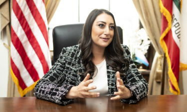 Rep. Sara Jacobs in her office in the Longworth House Office Building in July.