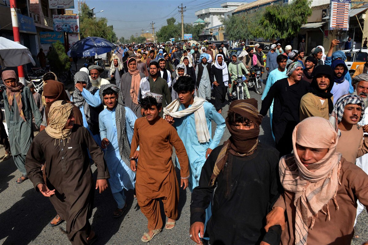 <i>Javed Tanveer/AFP/Getty Images</i><br/>Local residents march against a reported announcement by the Taliban