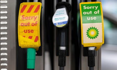 Pumps out of action at a BP petrol station on September 23 in London.