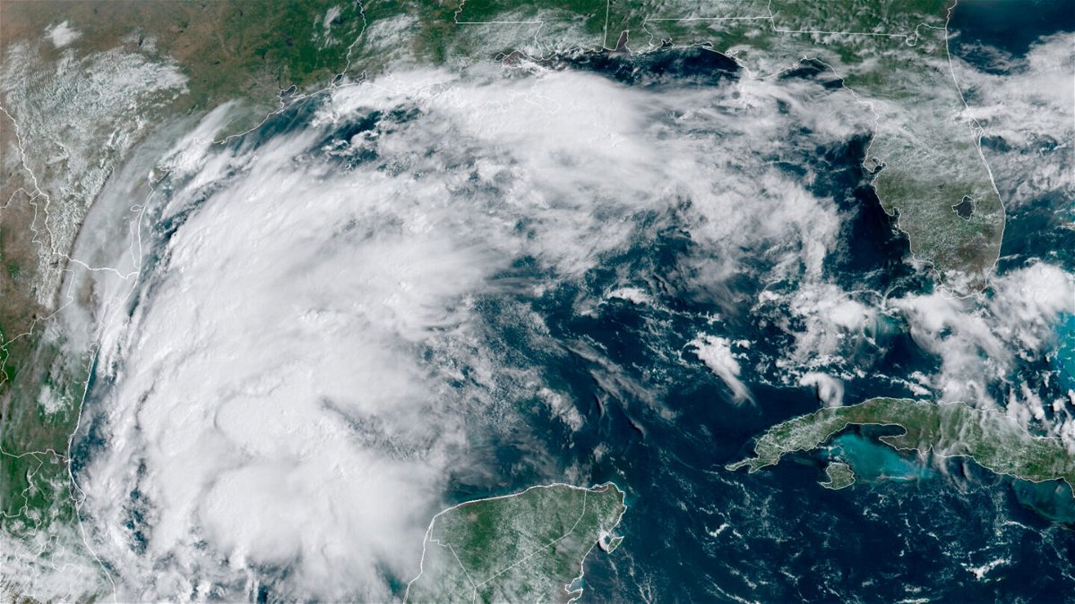 <i>NOAA/AP</i><br/>This satellite image provided by NOAA shows Tropical Storm Nicholas in the Gulf of Mexico on Sunday