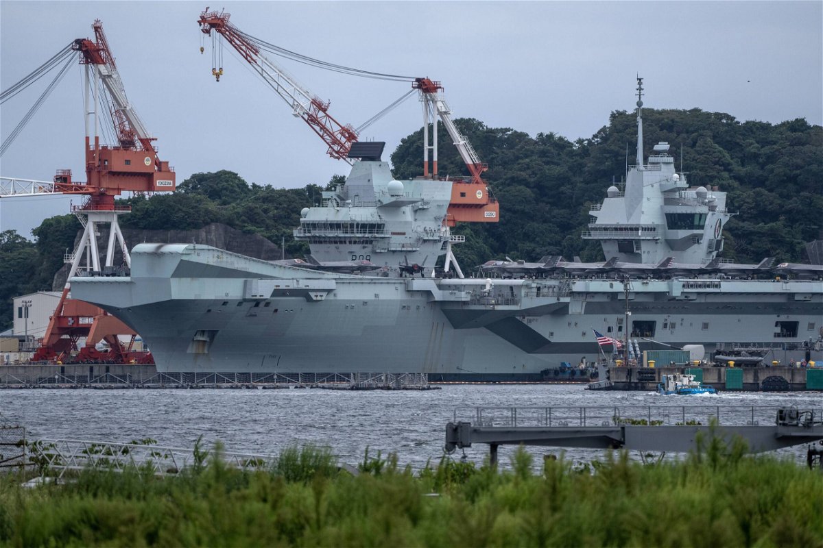 <i>Carl Court/Getty Images</i><br/>Royal Navy warships leave Britain for a five-year deployment. Pictured is the British Royal Navy aircraft carrier HMS Queen Elizabeth docked at Yokosuka Naval Base in Japan on September 5.