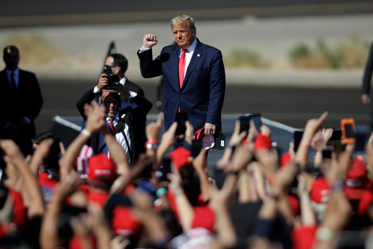<i>Isaac Brekken/Getty Images</i><br/>Then-President Donald Trump arrives at a campaign rally on October 28