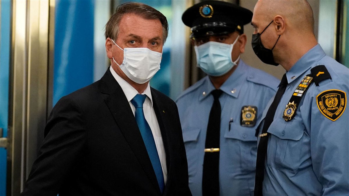 <i>JOHN MINCHILLO/POOL/AFP via Getty Images</i><br/>Jair Bolsonaro arrives at the United Nations headquarters on Sept. 21 during the 76th Session of the UN General Assembly in New York.