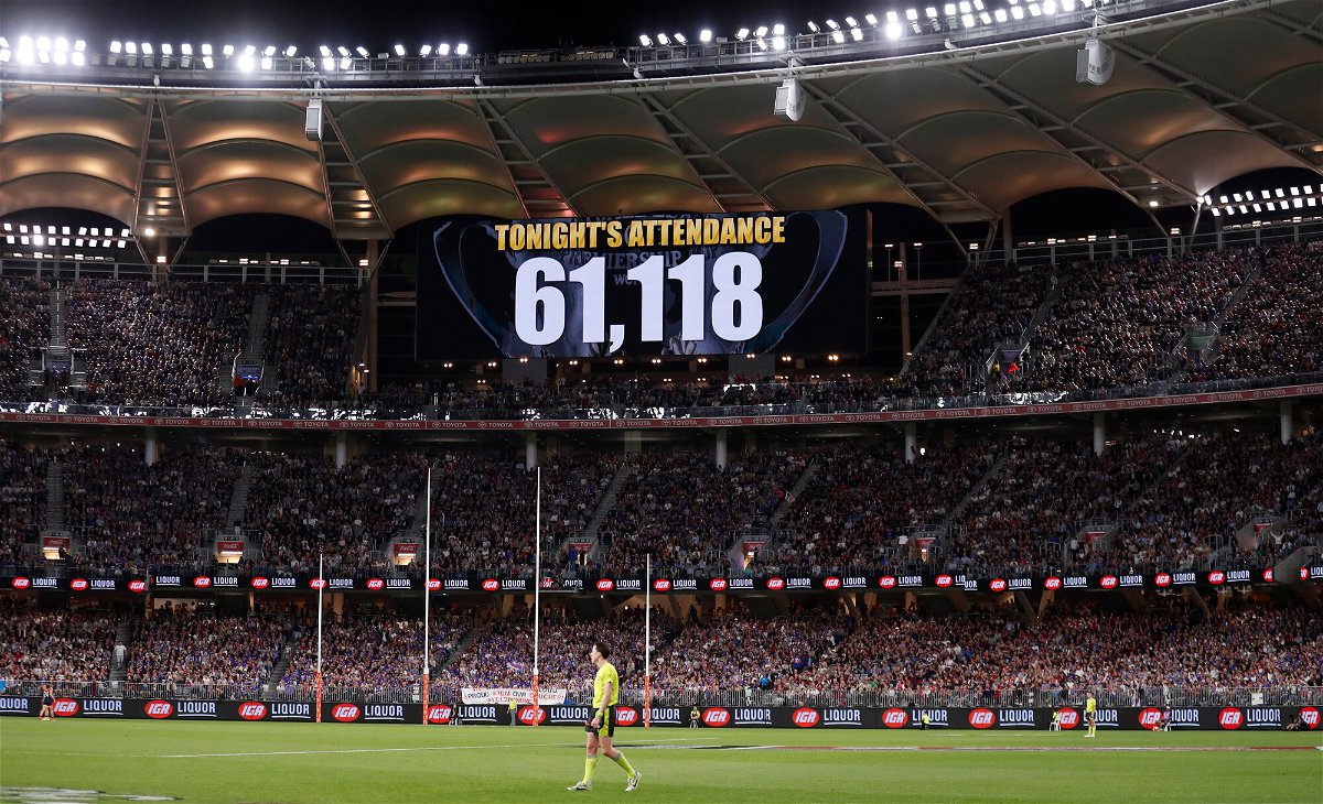 <i>Michael Willson/AFL Photos/Getty Images</i><br/>Fans who gathered to watch the match between the Melbourne Demons and the Western Bulldogs on September 25 in Perth