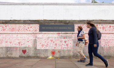 A London memorial to people who have died from Covid-19 in the UK is seen.