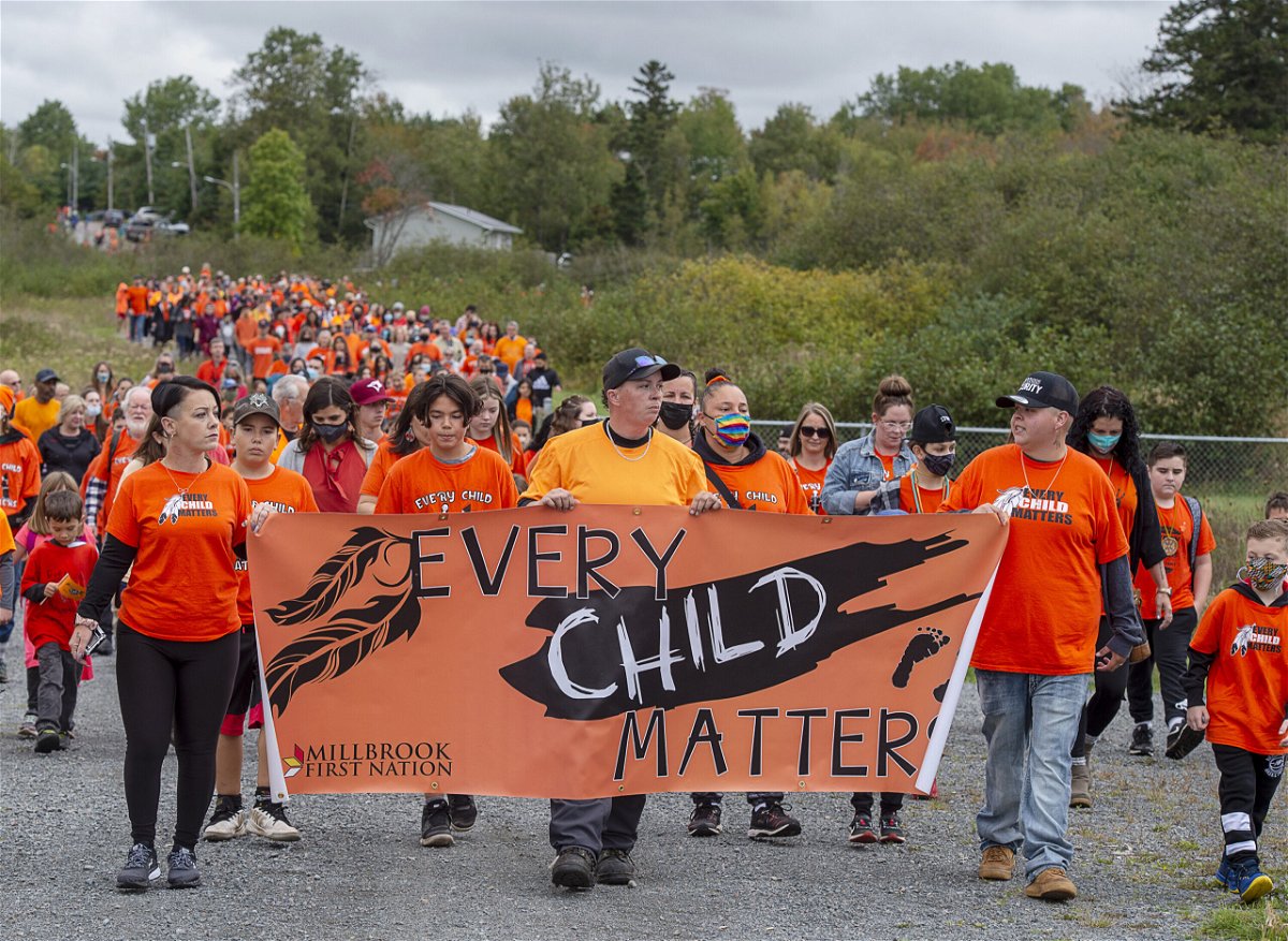 <i>Andrew Vaughan/Canadian Press/AP</i><br/>A walk marking the National Day for Truth and Reconciliation takes place September 30 in Nova Scotia