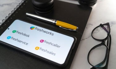 The Freshworks logo on a mobile phone. The Indian company is raising a little over $1 billion in its IPO in New York.