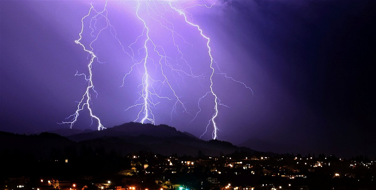 <i>Kent Porter/The Press Democrat/AP</i><br/>Lightning strikes an area near Sugarloaf Ridge State Park outside of Santa Rosa