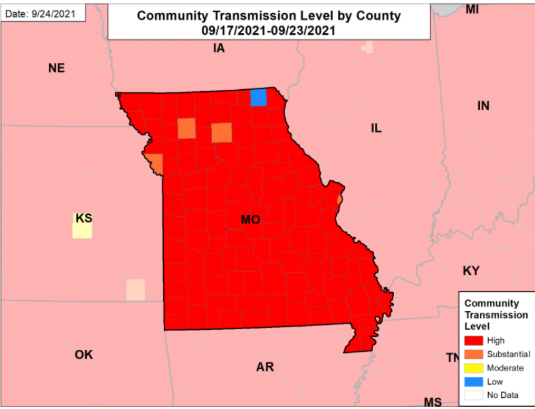 The report shows Missouri had 12,982 new cases of COVID-19 for the week of Sept. 24.