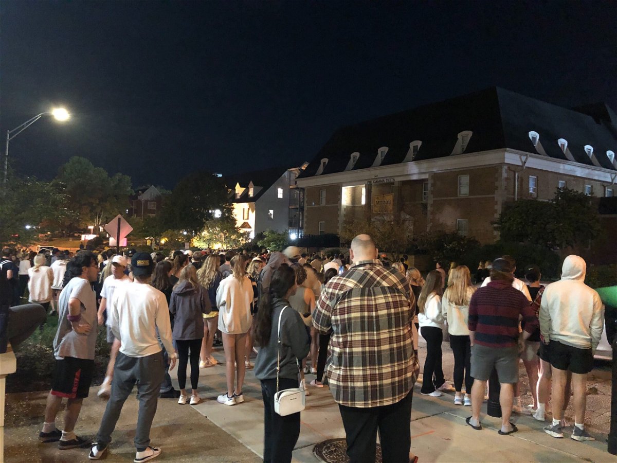 Protesters outside of Phi Gamma Delta on Oct. 21, 2021.