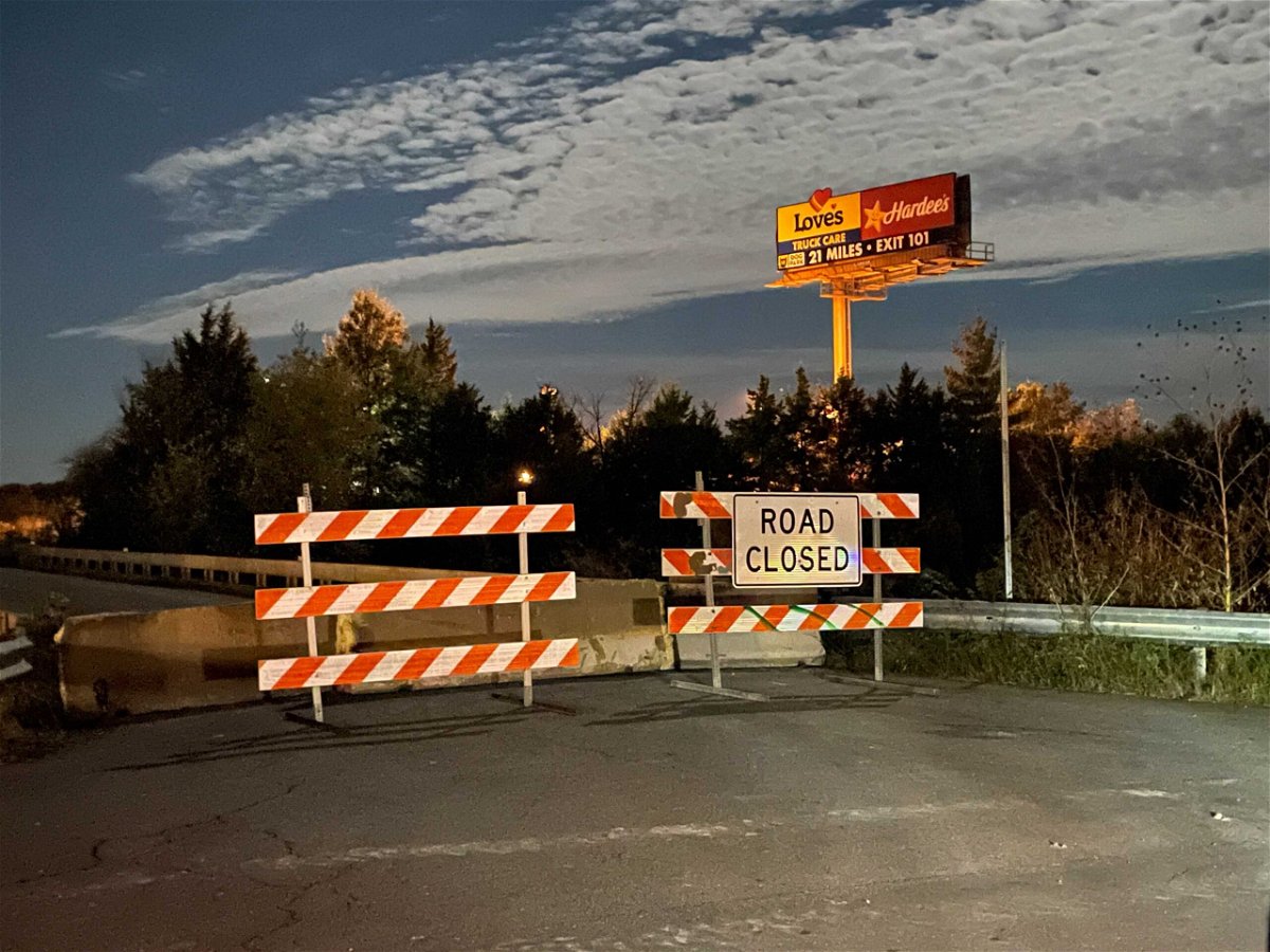 The closed Sorrels Overpass, seen Tuesday, Oct. 19, 2021.
