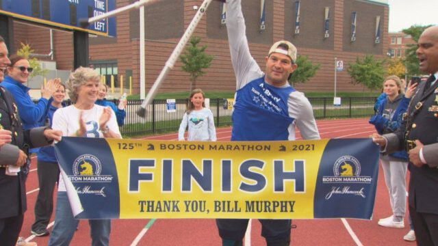 <i>WBZ</i><br/>Bill Murphy finishes the Boston Marathon virtually on October 10 for the Make-A-Wish Foundation