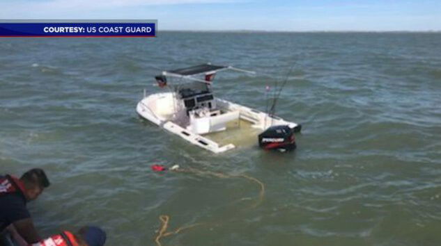 <i>Coast Guard KTRK</i><br/>A Coast Guard photo shows the aftermath of a resuce that saved five people from their sinking boat on October 17.